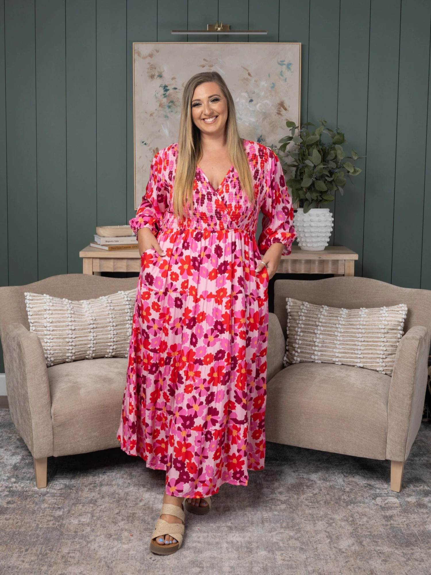 Floral Print Smocked Surplice Bodice Tiered Maxi Dress | S-3XL 1 Floral Print Smocked Surplice Bodice Tiered Maxi Dress | S-3XL
