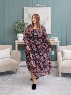 Lurex Floral Printed Tiered Midi Dress | S-3XL -Women Clothing Shop 55a3ce9c17917bb067c2aab88eb10715