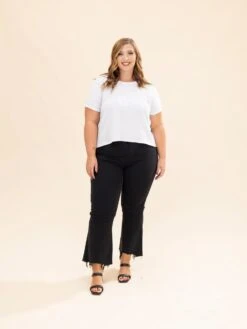 Mica Denim High Rise Crop Flare Jeans With Uneven Hem | 0-15