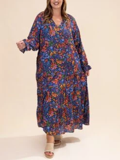 Floral Print V Neck Long Sleeve Flowy Maxi Dress | S-XL -Women Clothing Shop 5772adb2bf2f5bedfaa31fc06ca2eb70
