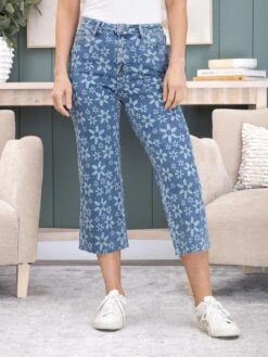 Judy Blue High-Waist Flower Print Cropped Wide Leg Jeans | 0-20W -Women Clothing Shop 5776ad61889e55f448c43b497efefcf2