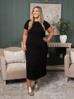 Short Sleeve Dress W/ Side Slit | S-3X -Women Clothing Shop 5921693029201f71401dea8be2d89d88