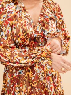 Long Sleeve Deep V Neck Satin Floral Print Tiered Maxi Dress | S-3XL -Women Clothing Shop 5a731d3fa4e081f6298aa6ec7ea23779