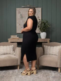 Ribbed Split Neck Fitted Long Dress | S-3X -Women Clothing Shop 5c16ac70948e6471700a7fccf95d5fdb