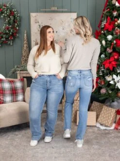 Risen Tummy Control High Rise Straight Distressed Jeans | 0-3X