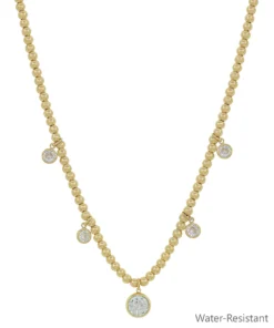 Water Resistant Gold Beaded W/ Graduated Crystal Circle Charms Necklace |