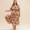 Short Sleeve Flower Printed Midi Dress | S-3XL