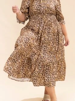 Animal Print Puff Sleeve Ruffle Neck Midi Dress | S-L Western -Women Clothing Shop 5f14bc67651d86e17619d695cdd87d84