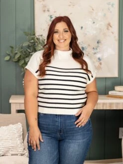 Stripe Funnel Neck Drop Shoulder Sweater | S - L