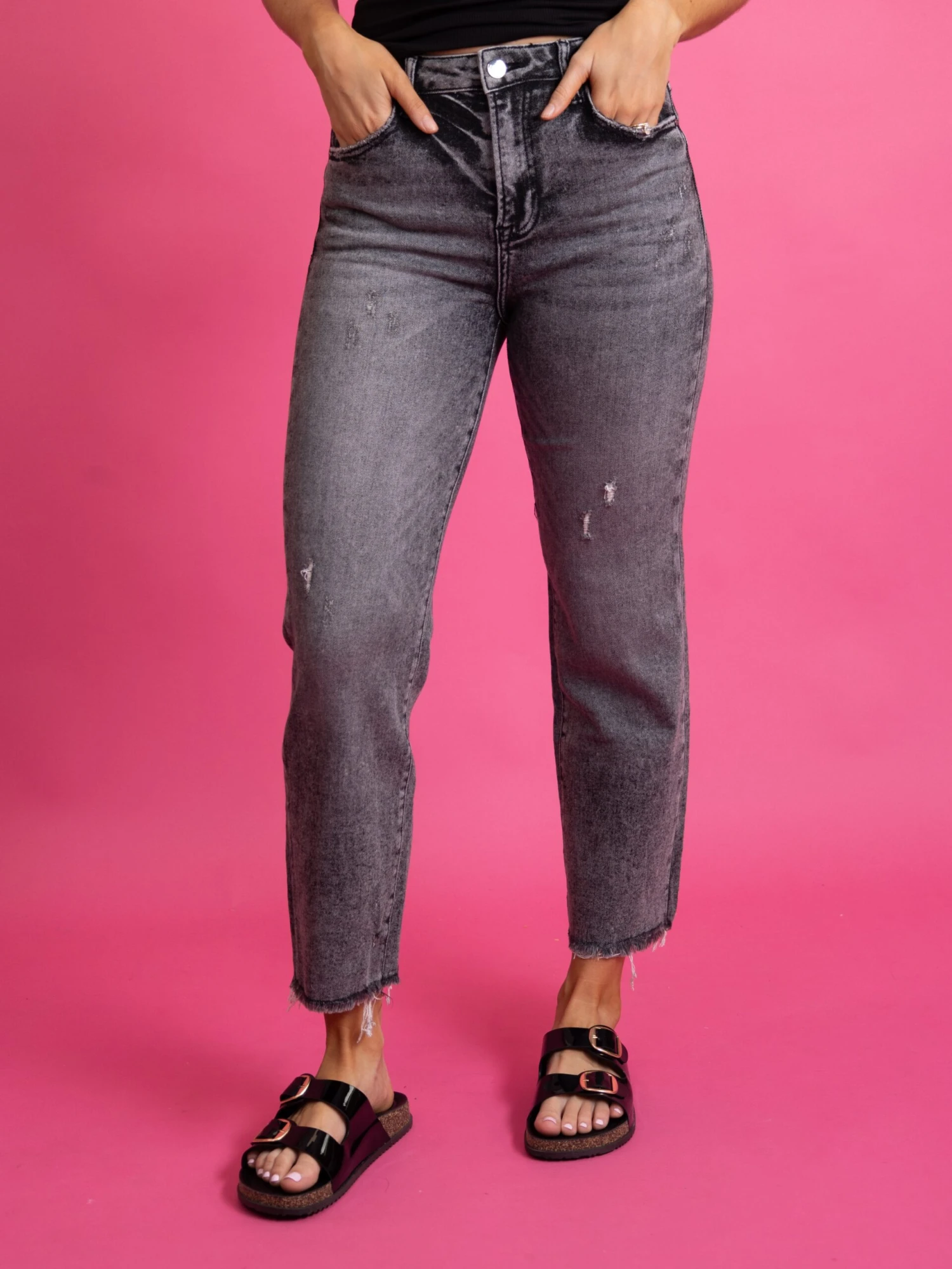 Risen Happy I'm Here Straight Leg Jeans W/ Raw Hem | 0 - 3X 2 Risen Happy I'm Here Straight Leg Jeans W/ Raw Hem | 0 - 3X - Image 2