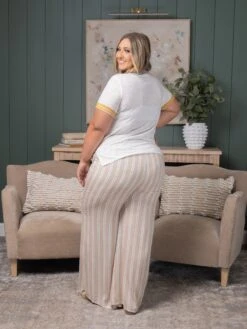 Stripe Print High Waist Pants W/ Slit | S-L -Women Clothing Shop 6130daa09717a3adbd34401b1b3a18be