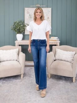 Risen High Rise Wide Leg Front Patch Pocket Jean | 0-3X -Women Clothing Shop 62b75357422c243eb44b546e202de76d