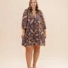 Floral Ruffle Neck 3/4 Sleeve Dress | S-L Fall Preview