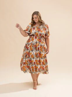 Short Sleeve Flower Printed Midi Dress | S-3XL -Women Clothing Shop 645b41b36d731ba0fdfe3c2dff2114ea