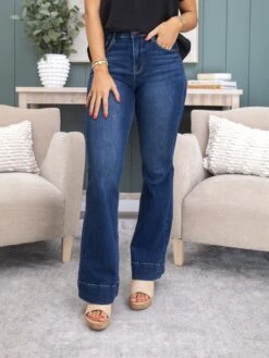 Risen Tummy Control Elastic Band High Rise Flare Jeans | 0 - 3X -Women Clothing Shop 64aa18165ad7c854ec34199971124501