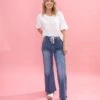 Saige Denim High Rise Semi Flare Straight Jean W/ Drawstring | 0-15