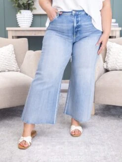 Risen Mid-Rise Crop Wide Raw Cut Hem Jeans | 0 - 3X -Women Clothing Shop 66f58bd0872280490df566ad6b6dbd05
