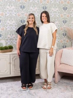 Flower Textured Cropped Wide Leg Pants | S-3X Set W/ Sku52246