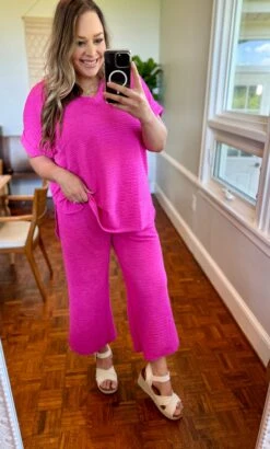 Crinkle Textured Elastic Waist Crop Pants W/Pockets | S-3X Pair W/ Sku53465 -Women Clothing Shop 67c0640448fb5166599d3e06519bbe0b