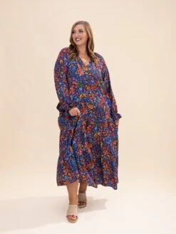 Floral Print V Neck Long Sleeve Flowy Maxi Dress | S-XL -Women Clothing Shop 69a250db049caee8f62b8eacbbd0c747