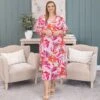 Printed Peach Blossom Button Down Midi Dress | S-3XL