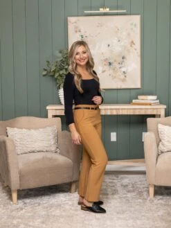 Stretchy Belted Straight Pants With Pockets | S - L -Women Clothing Shop 6ca8e18fdb594a9473500cc80202ef6e