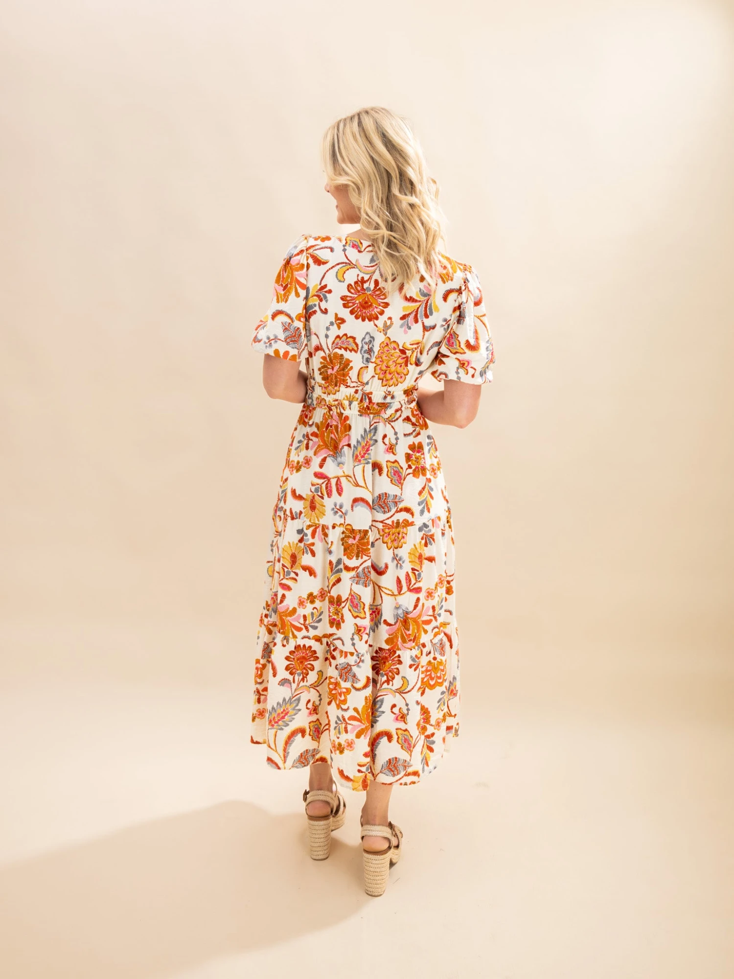 Short Sleeve Elastic Waist Flower Printed Midi Dress | S-3XL 3 Short Sleeve Elastic Waist Flower Printed Midi Dress | S-3XL - Image 3