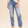 Mica Denim High Rise Raw Hem Loose Fit Straight Jeans | 0-15