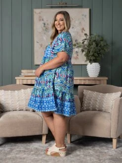 Short Sleeve Ruffle Hem Printed Dress | S-XL -Women Clothing Shop 6dbad89386d7a148851d3bdce2f4525b