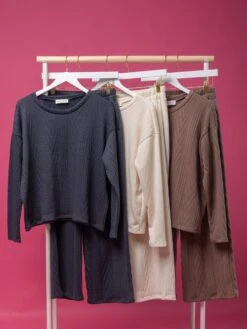 Cable Knit Elastic Waistband Wide Leg Pants | S - XL Set W/ Sku54522 -Women Clothing Shop 70a15786c04d0ea85acef3a21ead0e7c