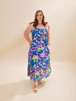 Smocked Tube Maxi Tiered Dress W/ Side Pockets & Contrast Shoulder Bow Ties | S-L -Women Clothing Shop 71084d87d6cef2a887a824d3d9402fda