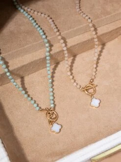 Clover Charm Beaded Toggle Clasp Necklace
