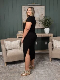 Short Sleeve Dress W/ Side Slit | S-3X -Women Clothing Shop 7425ee0a86af1e7cfec396e8b354ffd1