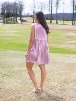 Striped Print Short Dress With Front Bow Detail | S-XL -Women Clothing Shop 7548735c16ba32ba25273b6f96b8af06