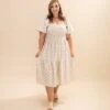 Bohemian Floral Embroidered Smocked Midi Dress | S-3XL