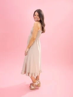 Smocked Bodice Midi Dress With Ruffled Hem | S-L -Women Clothing Shop 75d85e4a740db872039d0d565fc8773b