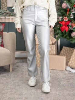 Judy Blue High Waist Tummy Control Metallic Faux Leather Straight Pants | 0 - 24 -Women Clothing Shop 78ce41a5ea713e154618cea4edceede5