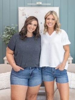 Mica Denim Mid Rise Frayed Hem Shorts | XS-L