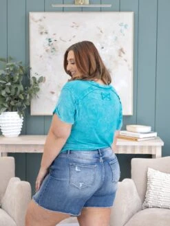 Mica Denim Super High Raw Hem Mid Length Shorts | S-3X -Women Clothing Shop 7d12aed4fc23c5b398871cb9a98a0ae6