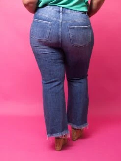 Risen High Rise Bootcut Shark Bite Ankle Jeans - Medium Wash | 0-3X -Women Clothing Shop 7d30689d82ac83e0872d672b75406308