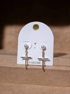 Cross With Pearl Dangle Earrings -Women Clothing Shop 7f9fe3f5bfc2366696c861447342fa65