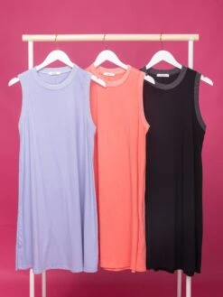 Cotton Sleeveless Dress With Ribbed Contrast Bands | S - L