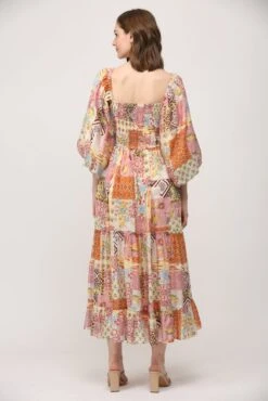 Patchwork Print Smocked Bodice Square Neck Midi Dress | S - L Fate -Women Clothing Shop 81a5afc77142f86e8b90e8a8096e5a1a