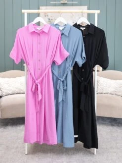 Airflow Buttoned Shirt Dress With Belted Waist | S - 3XL