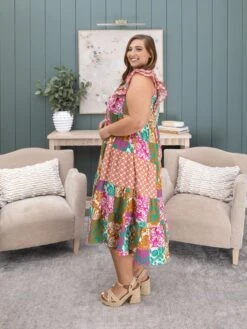 Scarf Print Midi Dress | S - L Umgee -Women Clothing Shop 853c3962467ff46a6815bfa149e91a4b