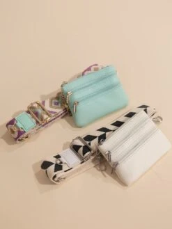Geometric Printed Phone Strap And Detachable Zipped Pouch