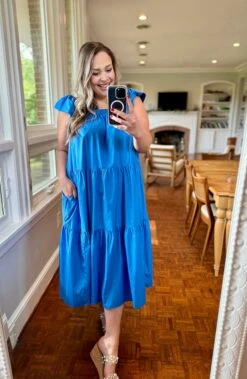 Poplin Tiered Square Neck Flutter Sleeve Midi Dress | S - 3XL -Women Clothing Shop 8634eaaaab1db76776aab2da3e40ebd6