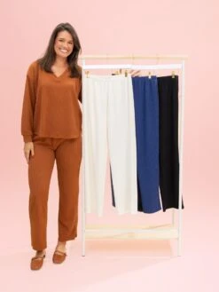 Golden Rib Elastic Waist Pants W/ Pockets By DD Design | S-3XL Pair W/ Sku64074