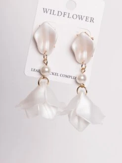 Flower Petal Pearl Bead Dangle Earrings