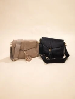 Distressed Vegan Leather Flapover Crossbody Bag